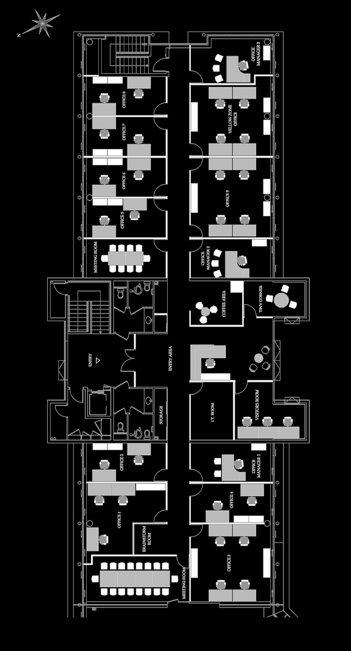 Plan d’aménagement de bureaux Huawei à Biot, réalisé d’après le cahier des charges de l’entreprise
