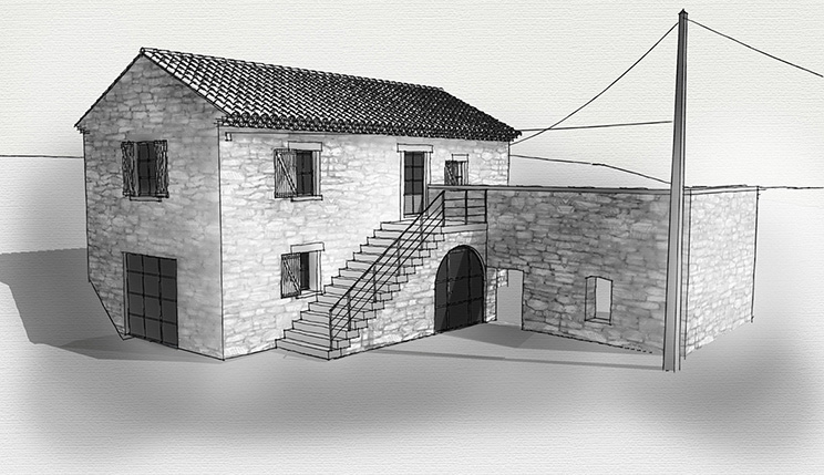 Esquisse d’extension d’un ancien mas en pierre à Saint-Étienne-de-l’Olm