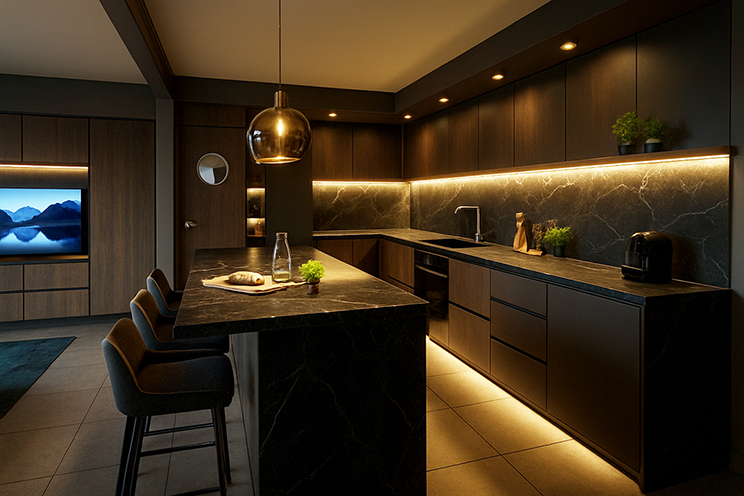 Cuisine contemporaine et élégante à Port-Camargue, aménagement complet d’un appartement en marina